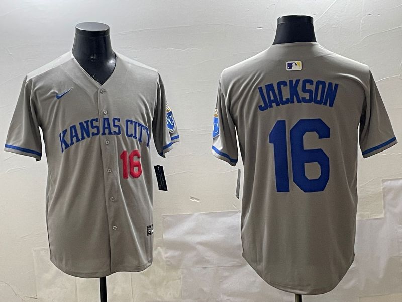 Men Kansas City Royals #16 Jackson Grey Game 2025 Nike MLB Jersey style 3162->kansas city royals->MLB Jersey
